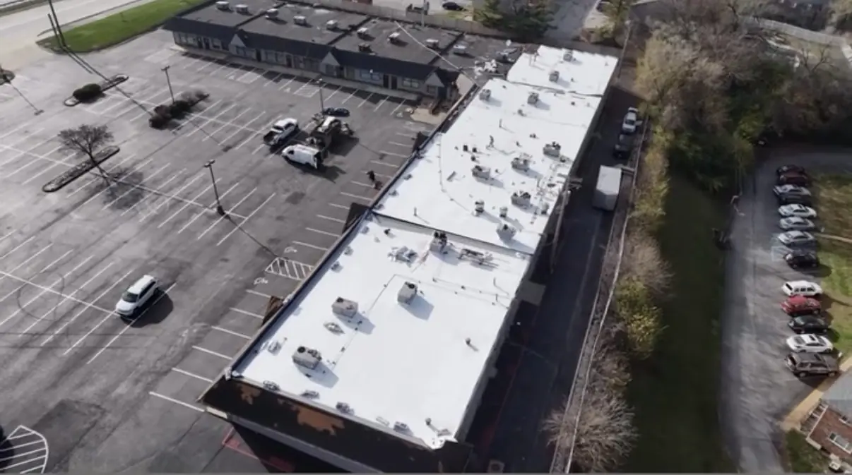 Strip center with a new white TPO roof